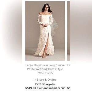 David’s Bridal lace off the shoulder long sleeve wedding gown
